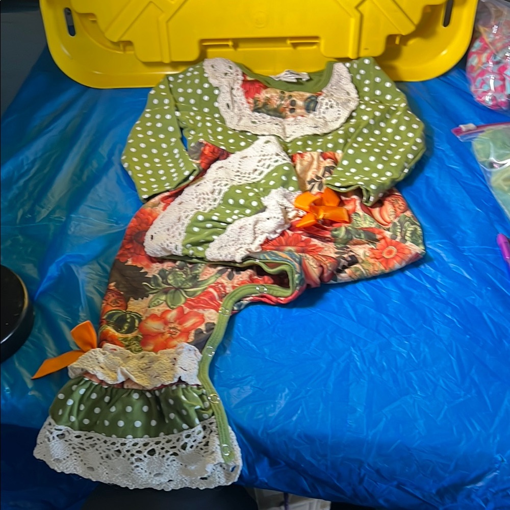 Green Polka Dot Floral Baby Outfit